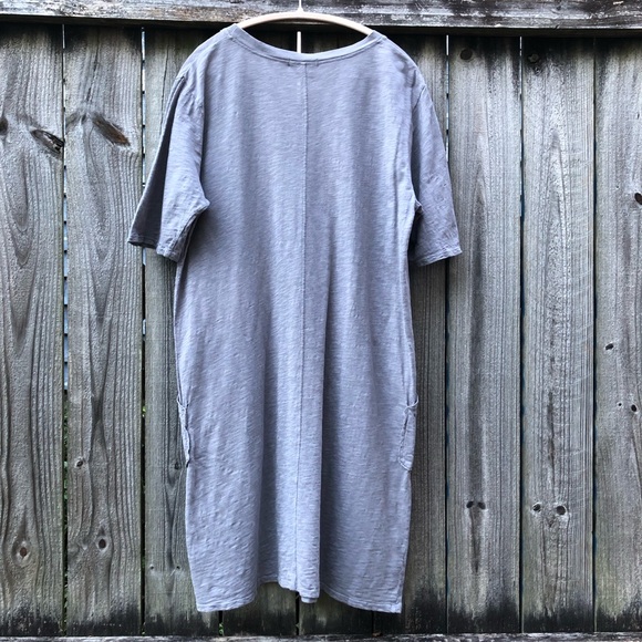 Mododoc 100% Cotton Shirt Dress Size L Gray Exposed Pockets Lagenlook - Picture 9 of 11